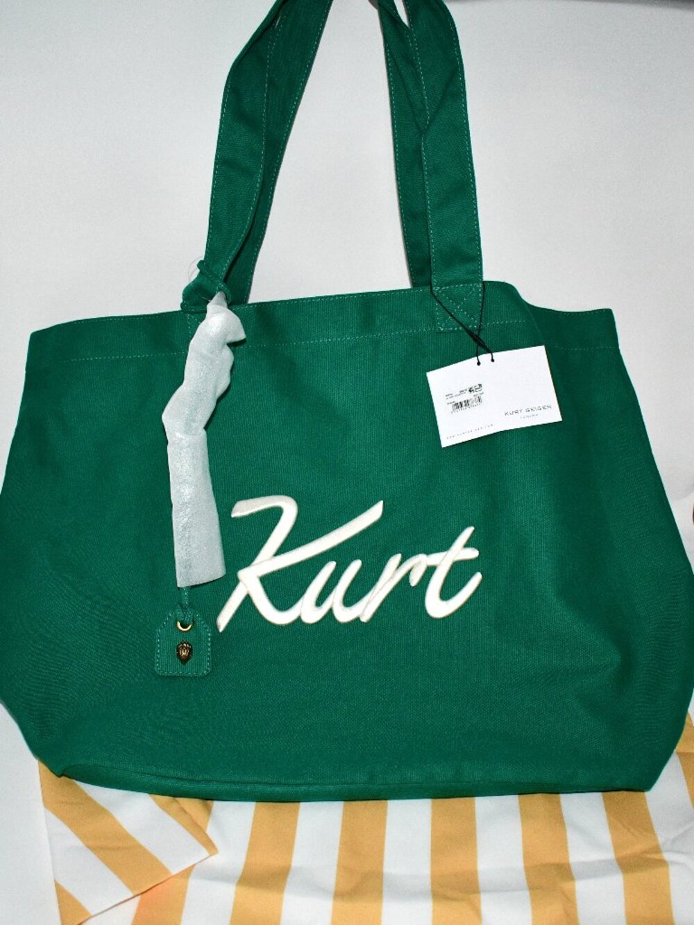 Kurt Geiger Kurt's Cabana Kurt Canvas Tote Bag in Green #5828970339 NWT